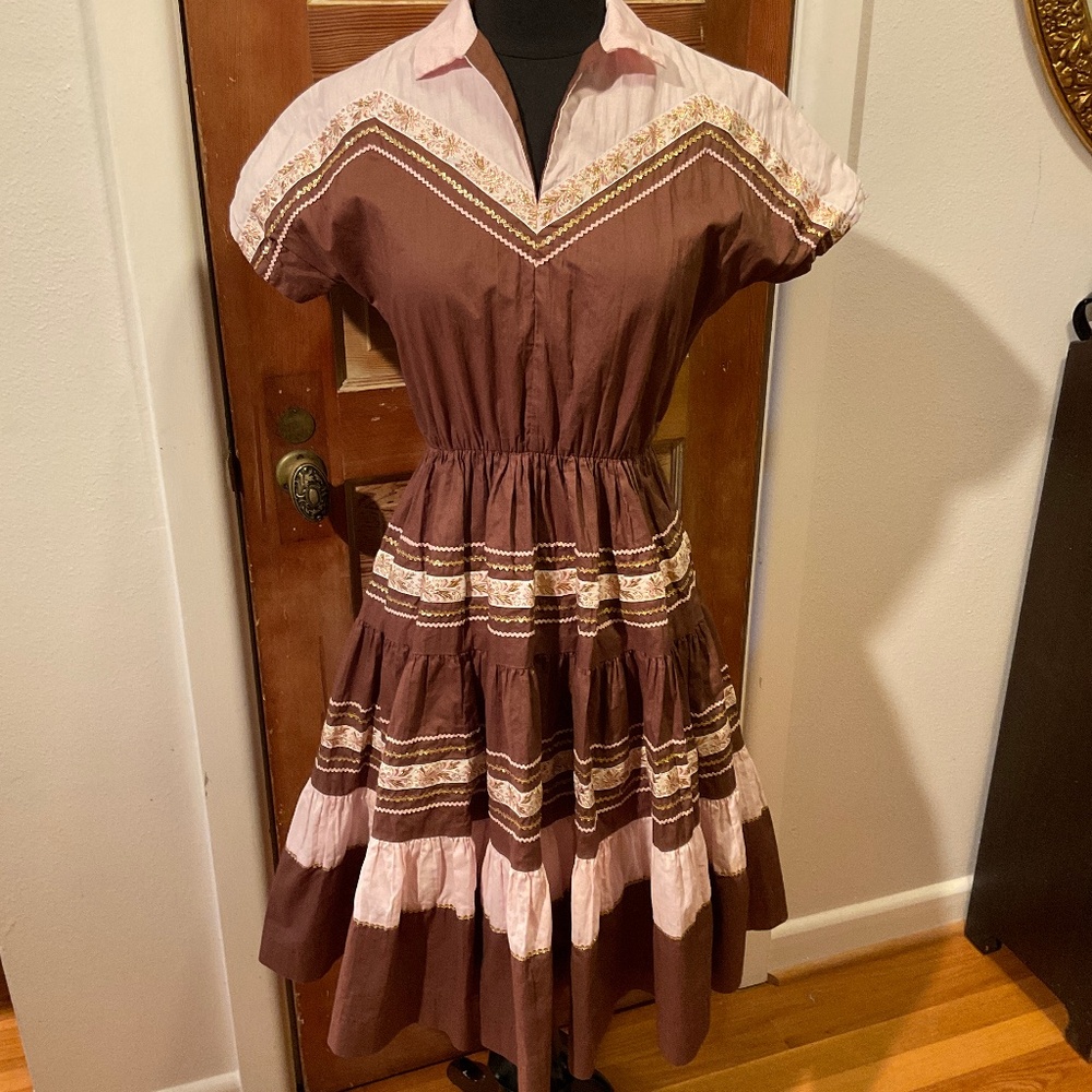 Vintage Peggy Lee brown and pink collared dress - Picture 3 of 11